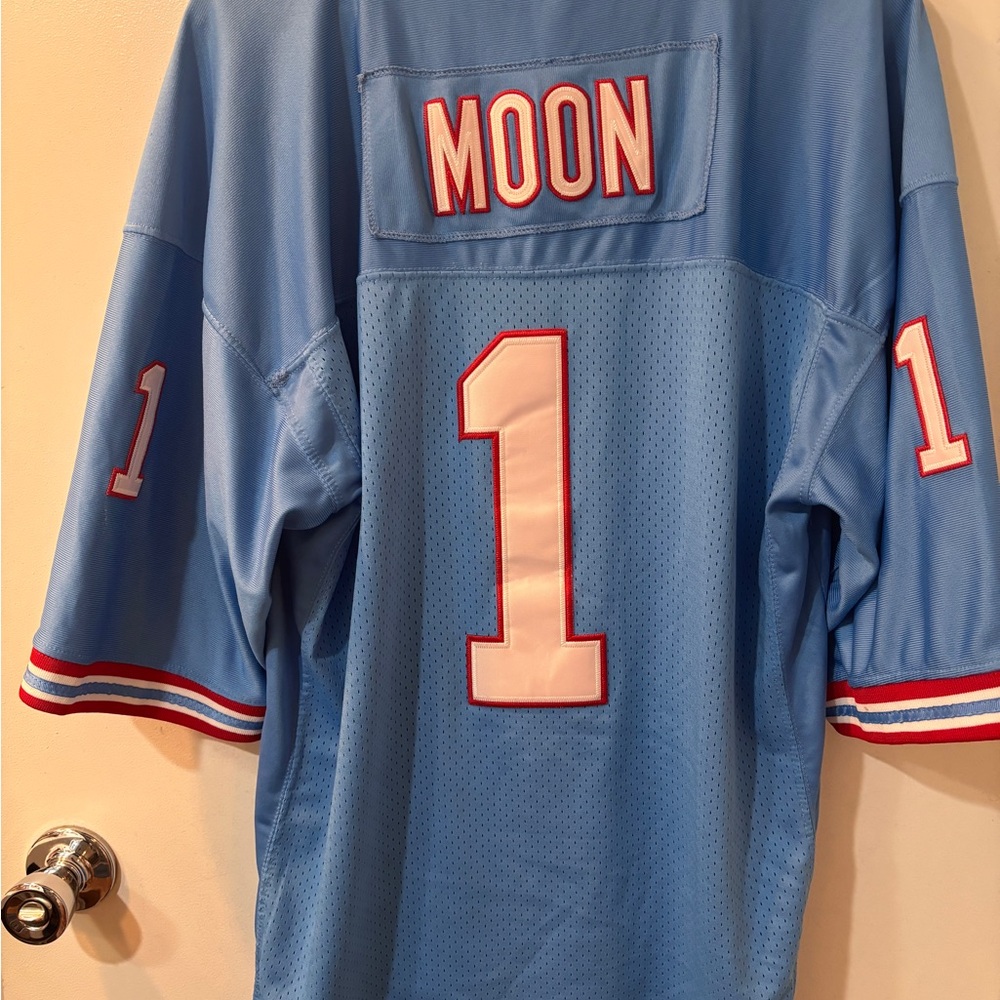 Warren Moon Houston Oilers Football Jersey with Red Accents + Hall of Fame Patch